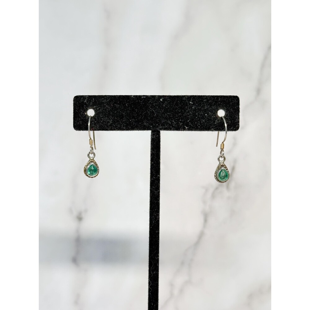 925 Emerald Drop Earrings Petite Dangle Good Condition